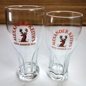 Alexander Keith's Red Amber Ale Pint Beer Glasses Lot of 2 Red Lettering